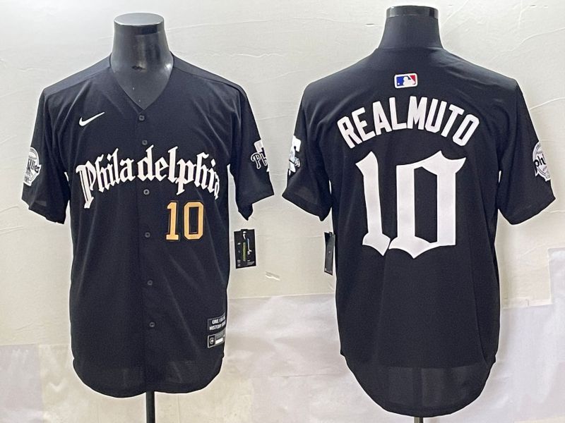 Men 2025 Philadelphia Phillies #10 Realmuto Black Five generations Joint Name Nike MLB Jersey style 4